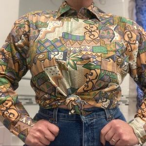 Mine and Bills Outfitters funky vintage Southwest cowgirl button up blous…